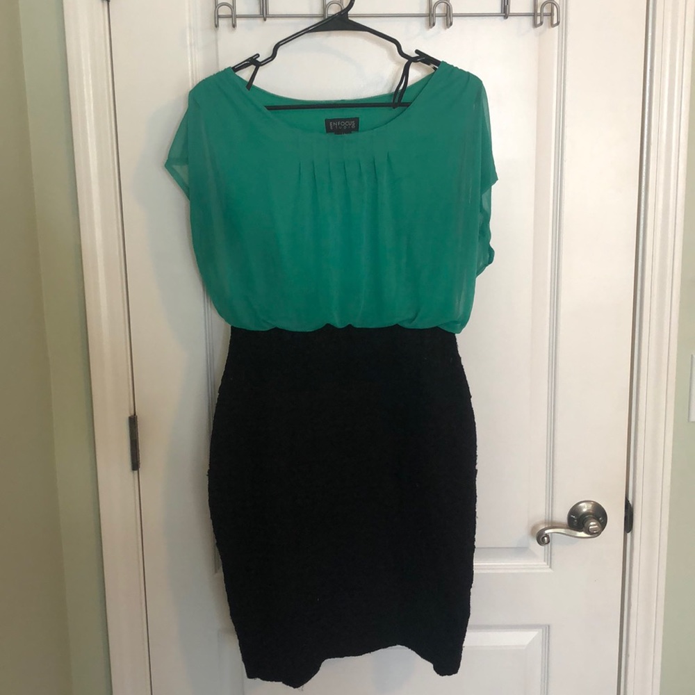 Green and black cocktail dress